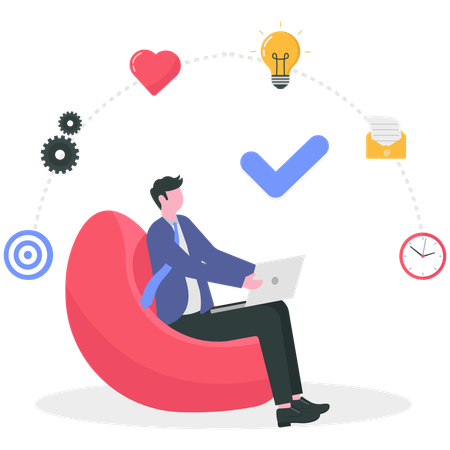 Hombre de negocios trabajando de forma remota  Ilustración