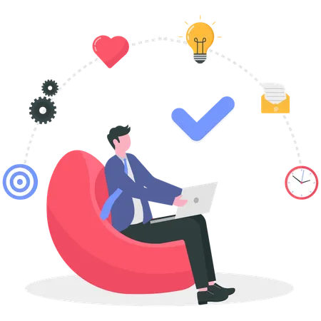 Hombre de negocios trabajando de forma remota  Ilustración