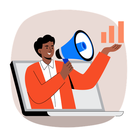 Hombre de negocios haciendo un anuncio de promoción de marketing  Ilustración