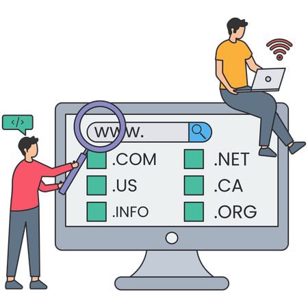 Empresario realizando el registro de dominio en línea  Ilustración