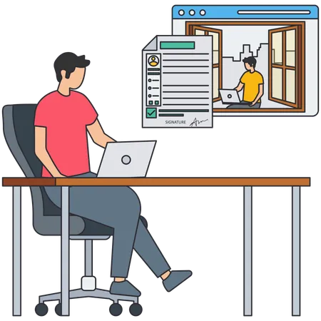 Hombre de negocios haciendo verificación de CV  Ilustración