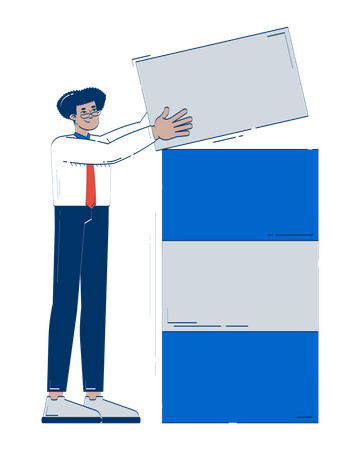Empresário hispânico empilhando blocos para visualização de dados  Ilustração