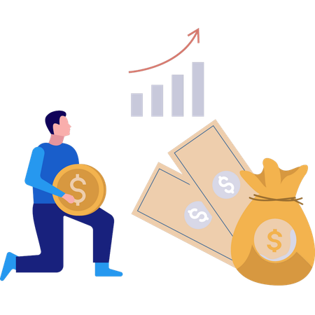 Empresario sosteniendo moneda de un dólar  Ilustración