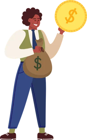 Empresario sosteniendo bolsa de monedas de un dólar  Ilustración
