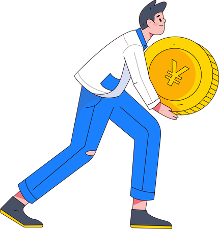 Empresario sosteniendo moneda yen  Ilustración