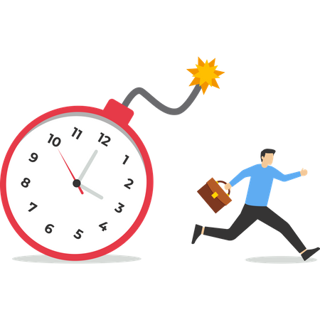Empresario huyendo de la bomba de cuenta regresiva del tiempo  Ilustración