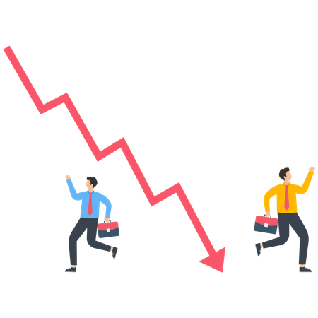 El empresario huye del gráfico del mercado de valores  Ilustración