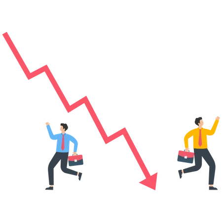 El empresario huye del gráfico del mercado de valores  Ilustración