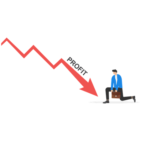 Empresario impactante hacia abajo flecha roja crisis financiera financiera  Ilustración