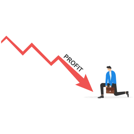 Empresario impactante hacia abajo flecha roja crisis financiera financiera  Ilustración