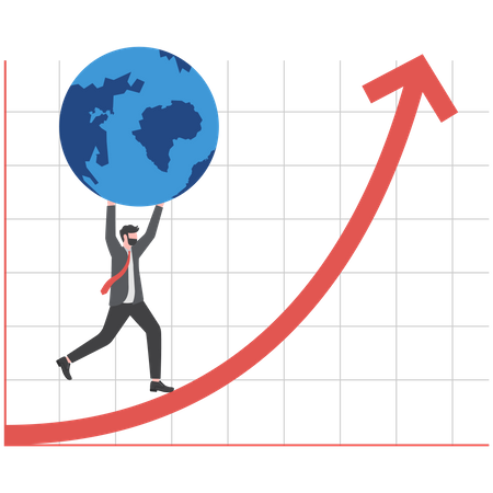 Empresario impulsando la economía mundial hacia adelante  Ilustración