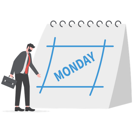 Empresário vai trabalhar com calendário mostrando segunda-feira  Ilustração