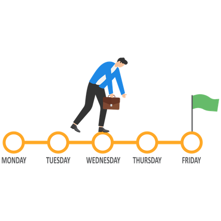 Empresário infeliz antes de começar cinco dias de trabalho.  Ilustração