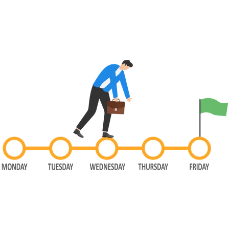 Empresário infeliz antes de começar cinco dias de trabalho.  Ilustração