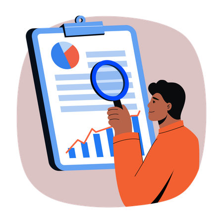 Empresario inspeccionando datos del mercado  Ilustración