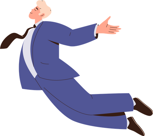 Un hombre de negocios inspirado con traje formal volando en el aire  Ilustración