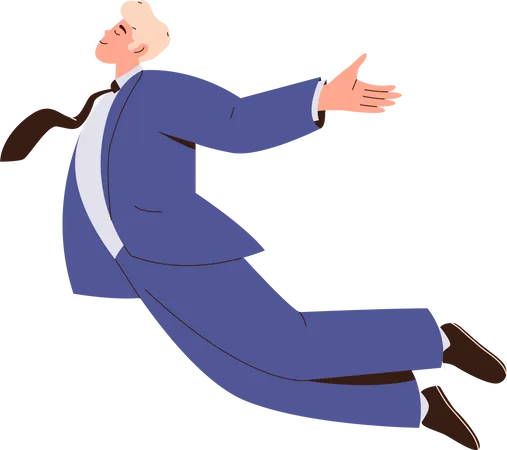 Un hombre de negocios inspirado con traje formal volando en el aire  Ilustración