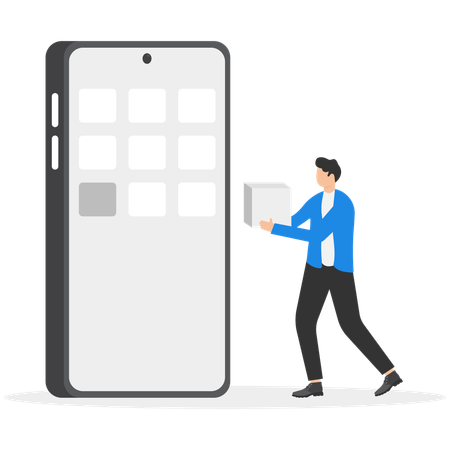 Empresário instala novo aplicativo em smartphone  Ilustração