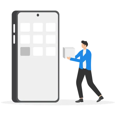 Empresário instala novo aplicativo em smartphone  Ilustração