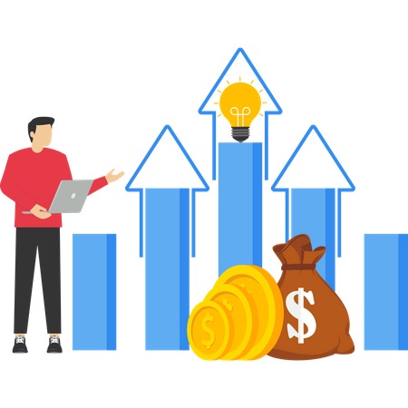 Empresário inteligente analisa estratégia de marketing para aumentar as vendas do negócio  Ilustração