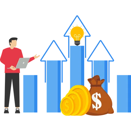 Empresário inteligente analisa estratégia de marketing para aumentar as vendas do negócio  Ilustração