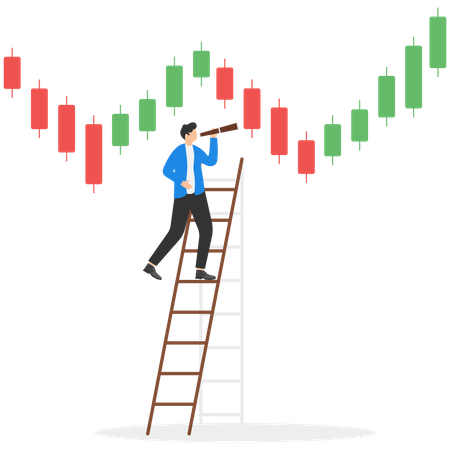 Investidor empresário inteligente analisa gráfico de velas para investimentos futuros  Ilustração