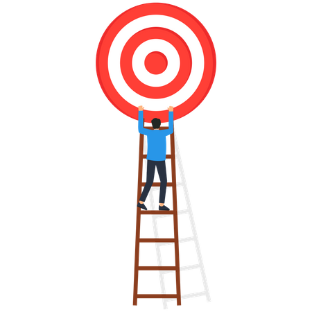 Un hombre de negocios inteligente subiendo una escalera para alcanzar el objetivo empresarial  Ilustración