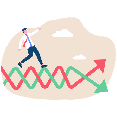 El hombre de negocios intenta equilibrar las fluctuaciones  Ilustración