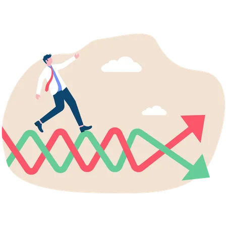 El hombre de negocios intenta equilibrar las fluctuaciones  Ilustración