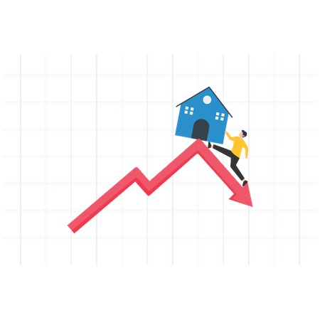 El empresario intenta evitar que la casa se caiga de la parte superior del gráfico.  Ilustración