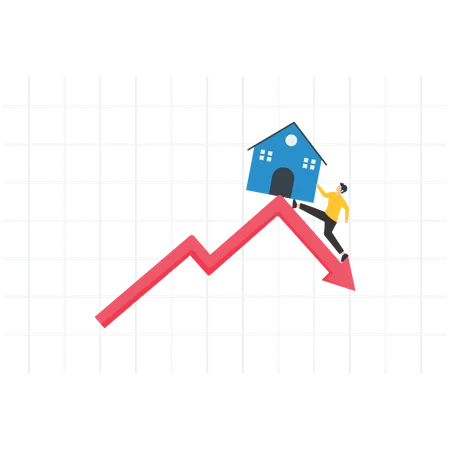 El empresario intenta evitar que la casa se caiga de la parte superior del gráfico.  Ilustración