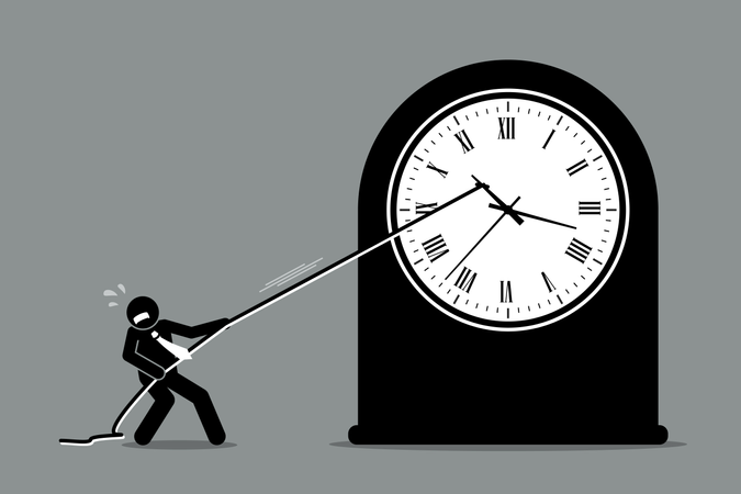 Empresario intentando detener el movimiento del reloj  Ilustración