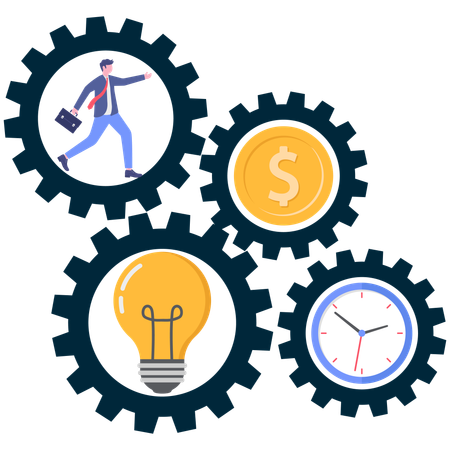 Hombre de negocios intentando generar ideas para ganar dinero.  Ilustración