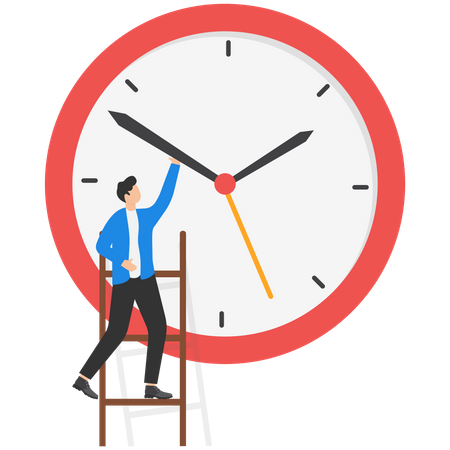 Empresario intentando configurar un reloj grande  Ilustración