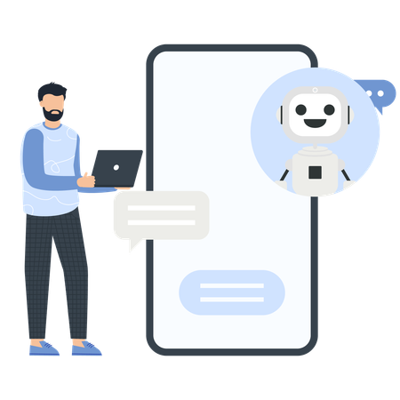 Empresario interactuando con un chatbot de IA  Ilustración
