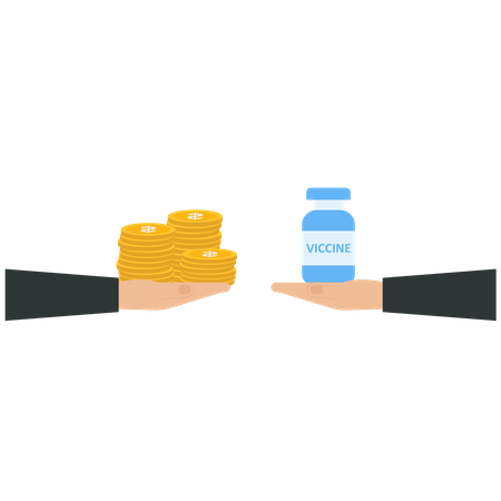 Intercambio de empresarios entre vacuna y dinero.  Ilustración