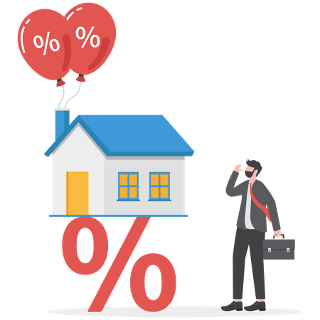 Inversor empresario con telescopio para oportunidades de inversión inmobiliaria y habitacional  Ilustración