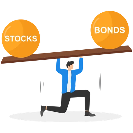 Balance del inversionista empresario en balancín de acciones y bonos.  Ilustración
