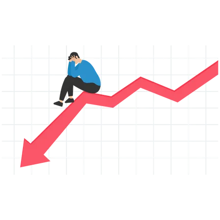 Investidor empresário no gráfico e gráfico de declínio vermelho  Ilustração