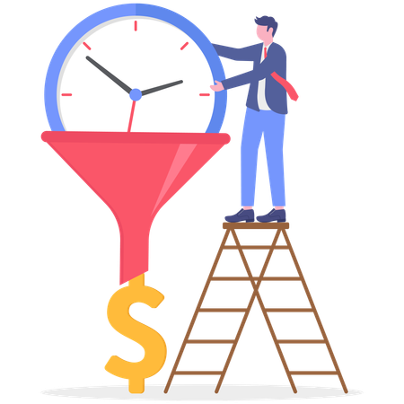 El empresario invierte tiempo en ganar dinero  Ilustración