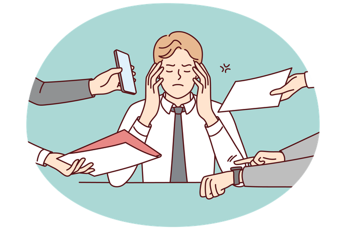 Empresário irritado com carga de trabalho sobrecarregada  Ilustração