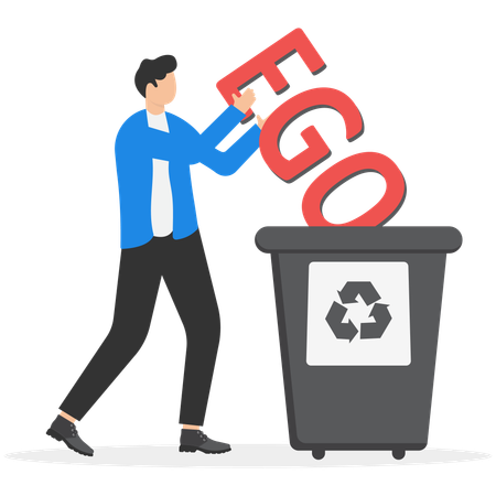Empresário joga seu ego no lixo  Ilustração