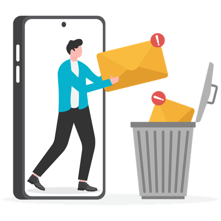 Empresário jogando correspondência no lixo  Ilustração
