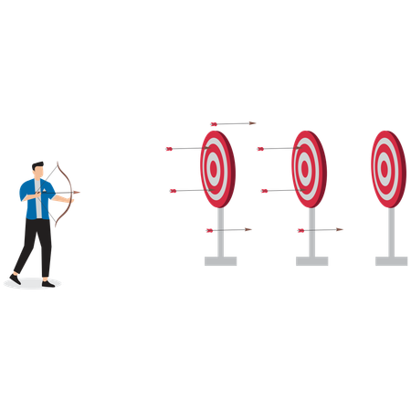 Empresário atirando flecha em alvo mirando grandes objetivos  Ilustração