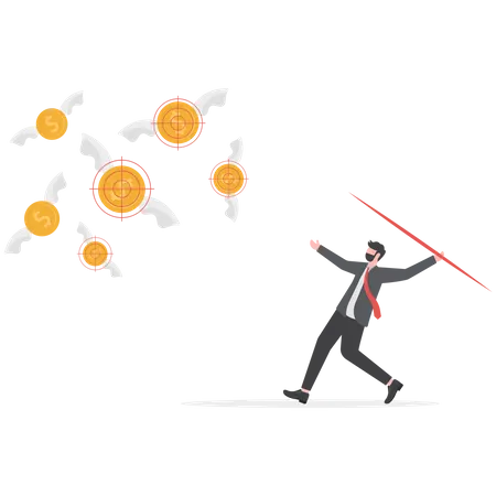 Empresário jogando uma lança para voar dinheiro  Ilustração