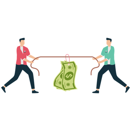 Hombre de negocios jugando al tira y afloja por el dinero  Ilustración