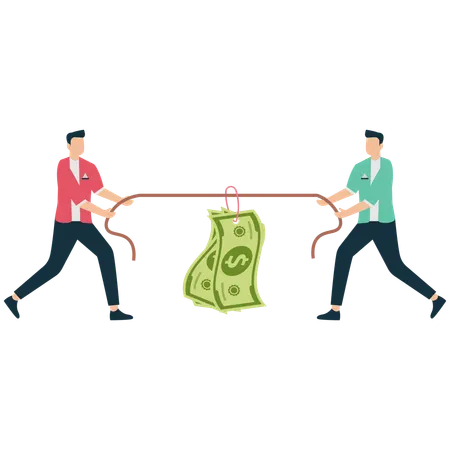 Hombre de negocios jugando al tira y afloja por el dinero  Ilustración