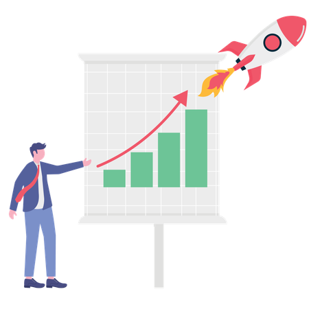 Empresário lançando foguete de startup  Ilustração