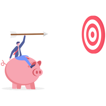 Hombre de negocios lanzando una flecha al blanco  Ilustración