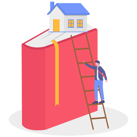 Un hombre de negocios lee un libro en casa.  Ilustración